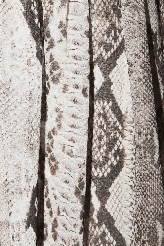 Halter Neck Grey Snake Skin Print Ruffle Detail Drop Waisted Mini Dress (PREORDER)