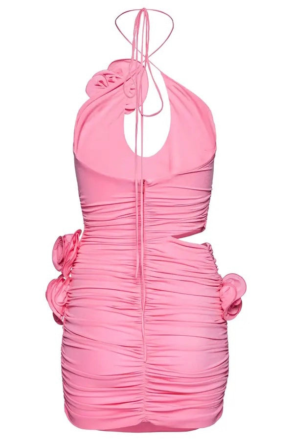 Jessica Bara Calista Ruched Rose Mini Dress