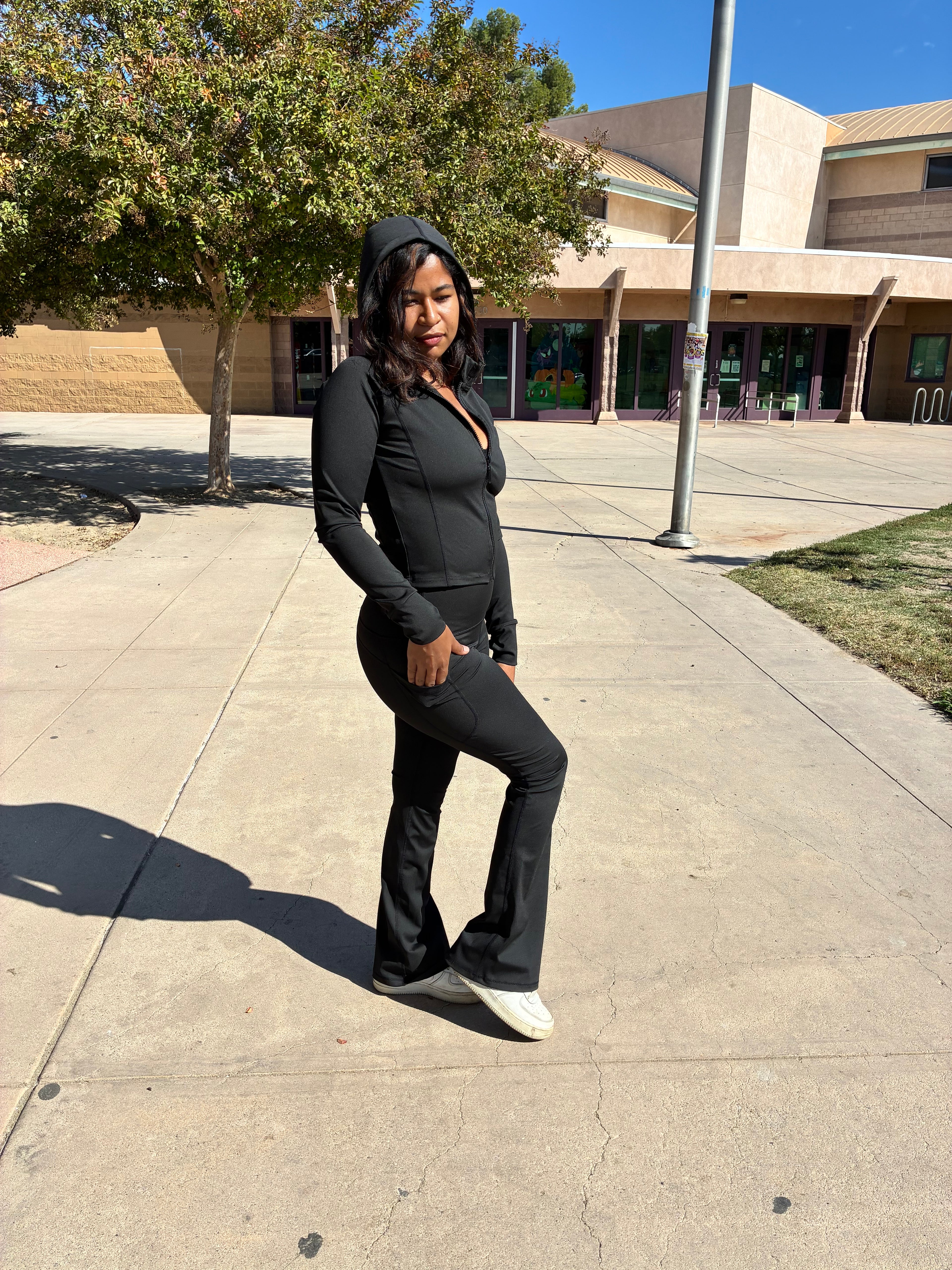 Michelle Hoodie w/ Flare Pants - BLACK