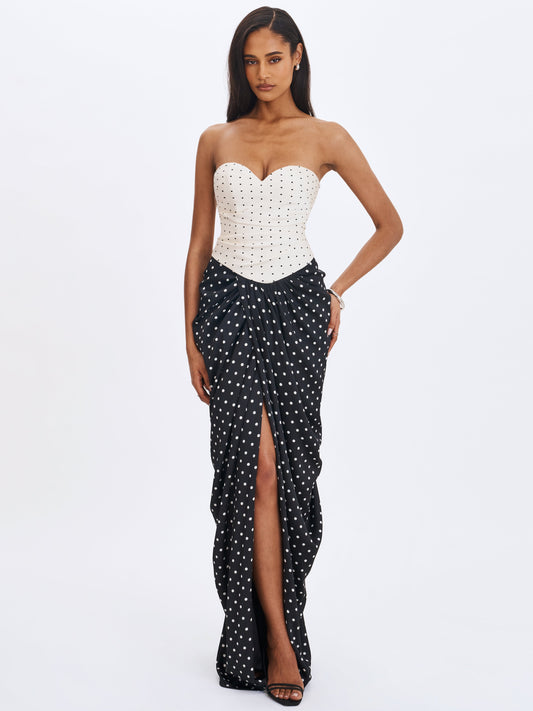 Tamryn Black & White Polka Dot Sweetheart Maxi Dress