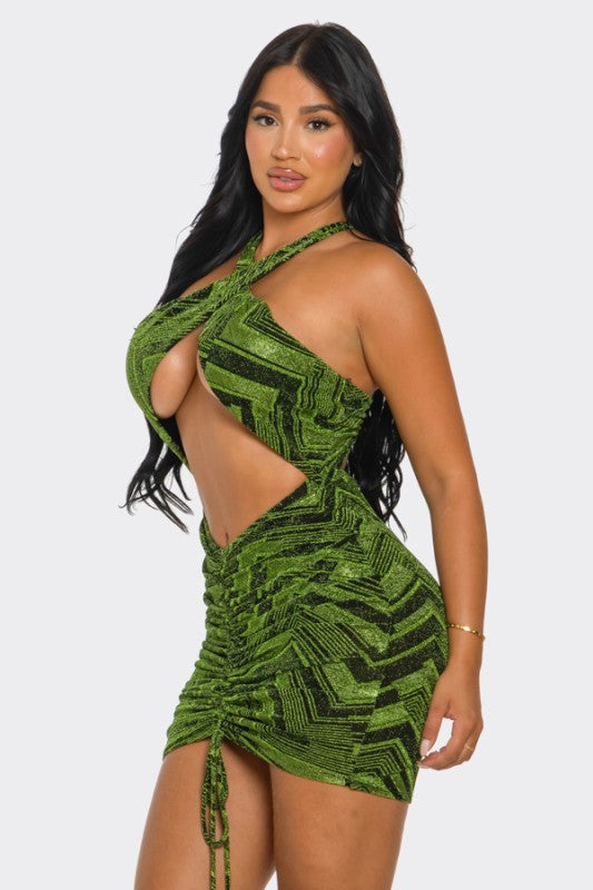 Emerald Cutout Halter Bodycon Mini Dress - PREORDER