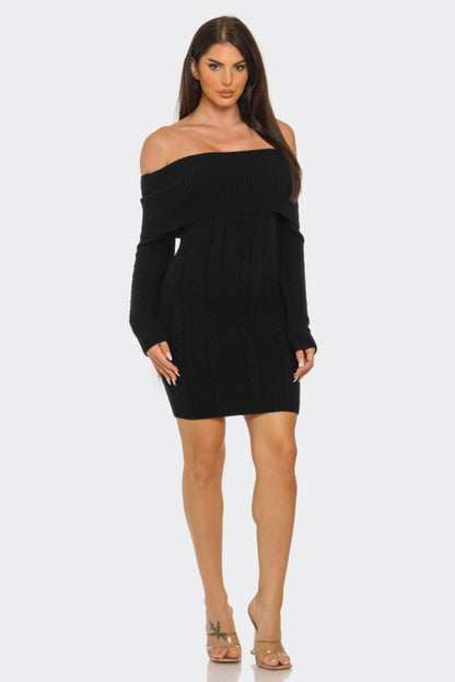 Cozy Cable Knit Off-Shoulder Sweater Dress - PREORDER