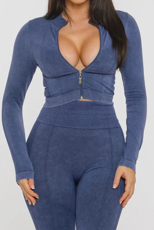 Gia Washed Rib Zip-Up Seamless Set