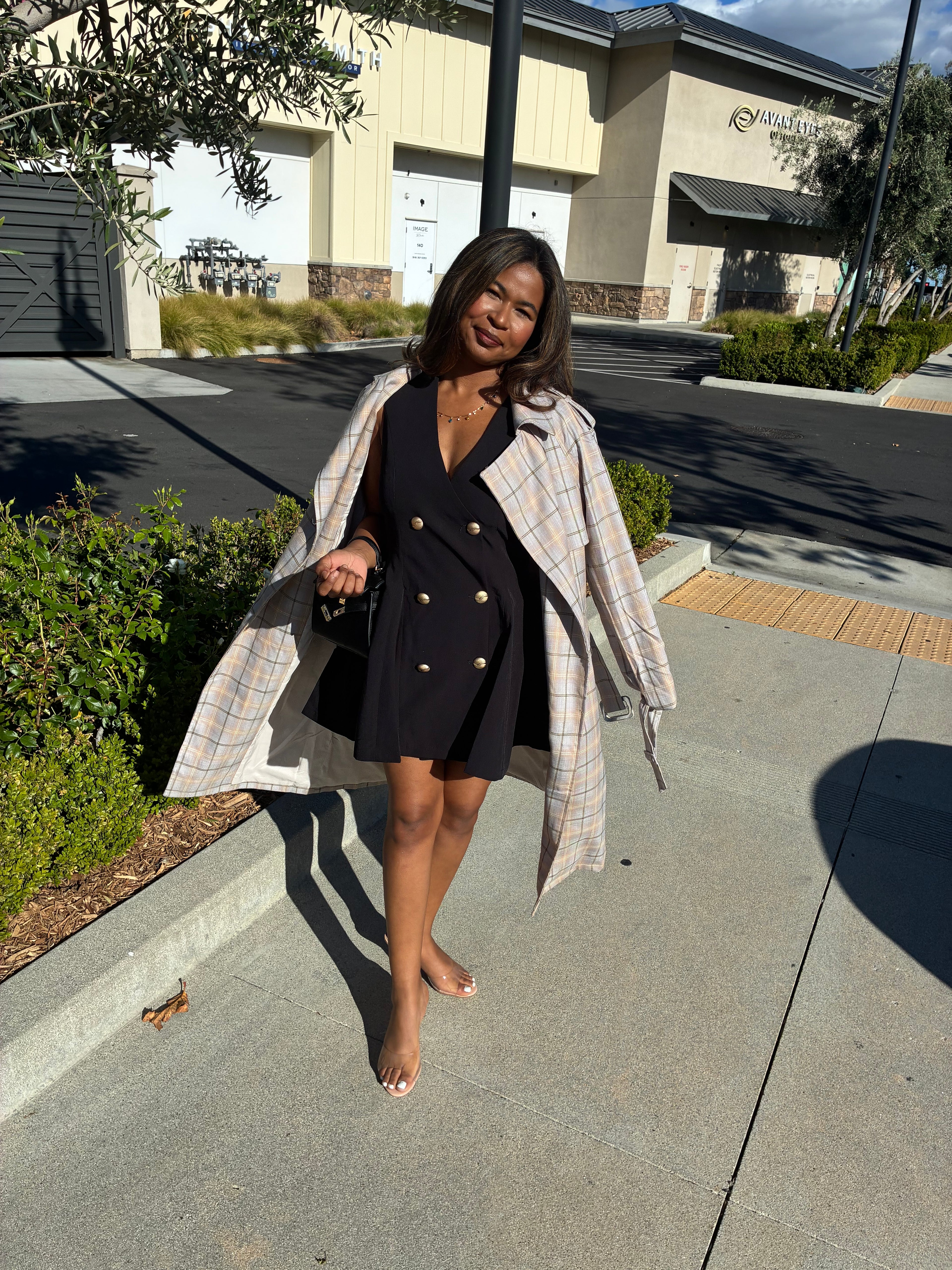 Astrid Long Plaid Trench Coat - Sand