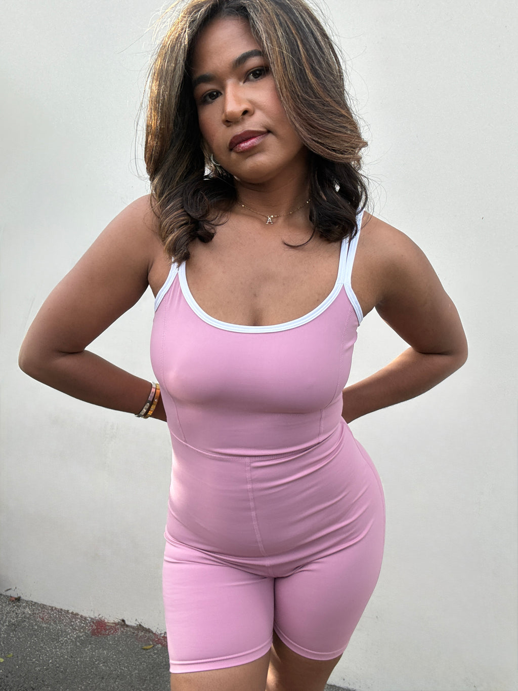 Modern Chic Contrast Activewear Romper (PINK)