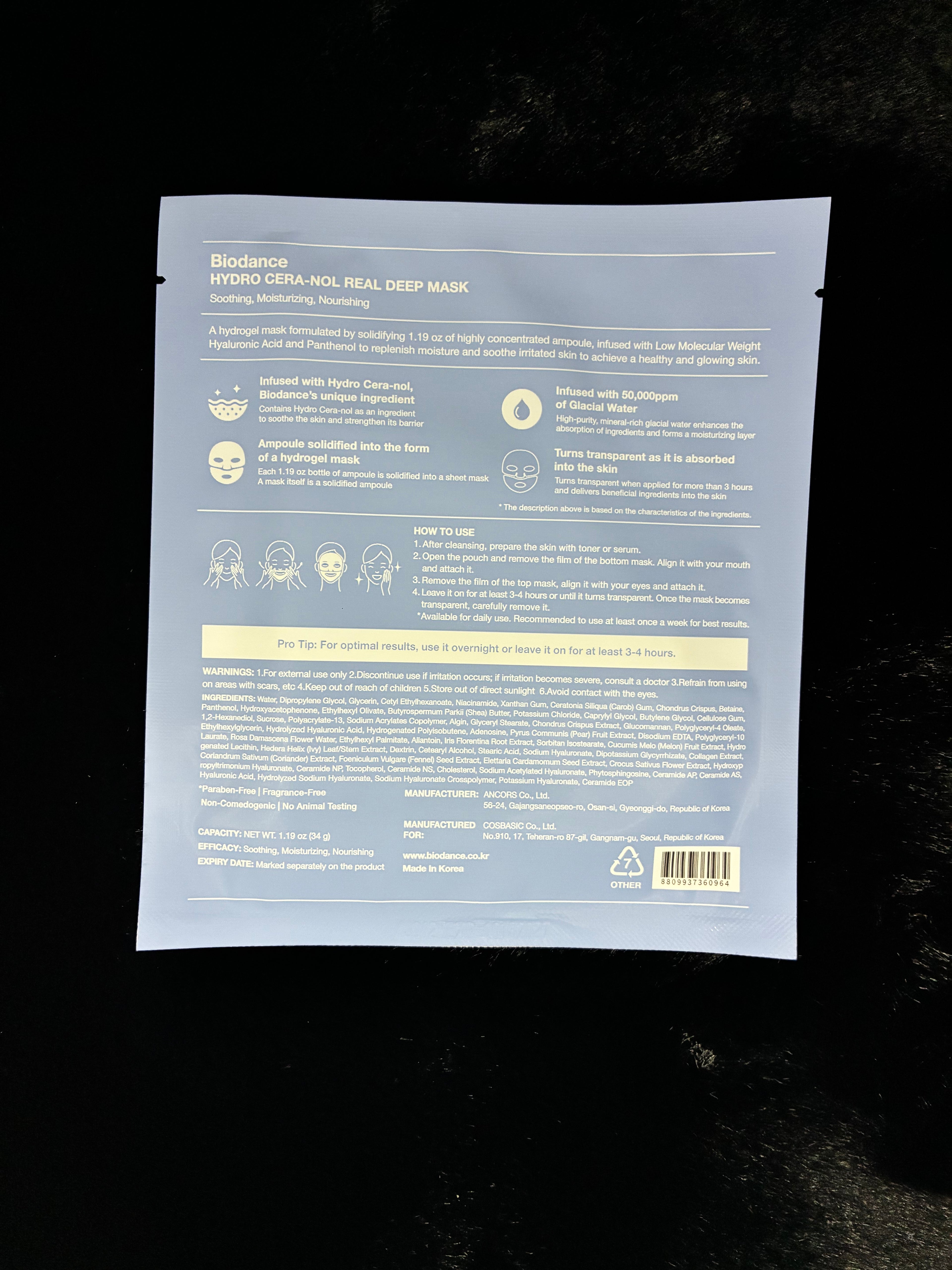 BIODANCE Hydro Cera-Nol Real Deep Mask - 4 Pack