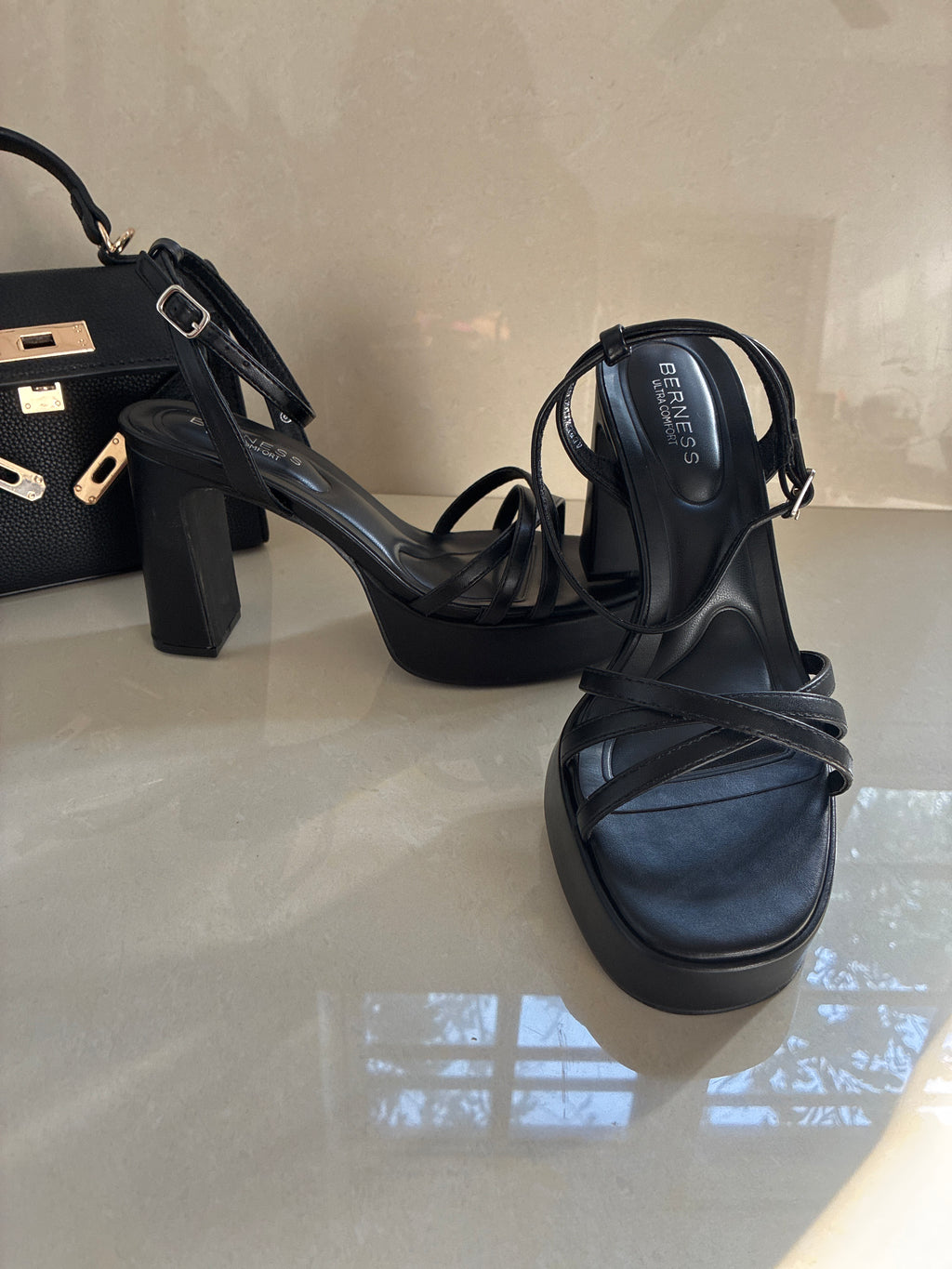 Bella Platform Block Heels - Black