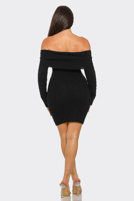 Cozy Cable Knit Off-Shoulder Sweater Dress - PREORDER