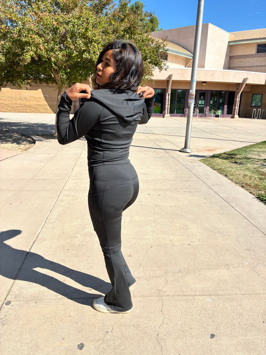 Michelle Hoodie w/ Flare Pants - BLACK