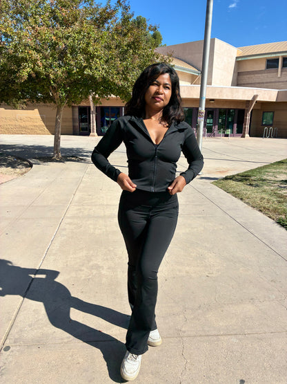 Michelle Hoodie w/ Flare Pants - BLACK