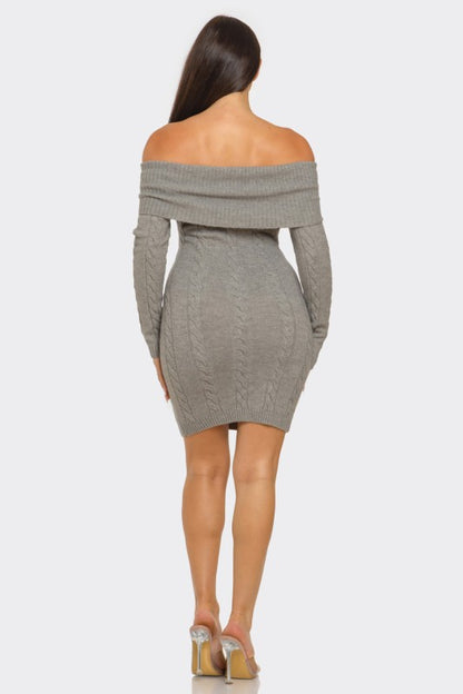 Cozy Cable Knit Off-Shoulder Sweater Dress - PREORDER