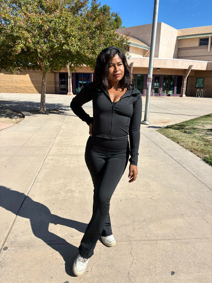 Michelle Hoodie w/ Flare Pants - BLACK