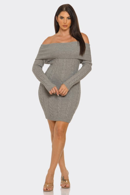 Cozy Cable Knit Off-Shoulder Sweater Dress - PREORDER
