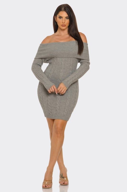 Cozy Cable Knit Off-Shoulder Sweater Dress - PREORDER