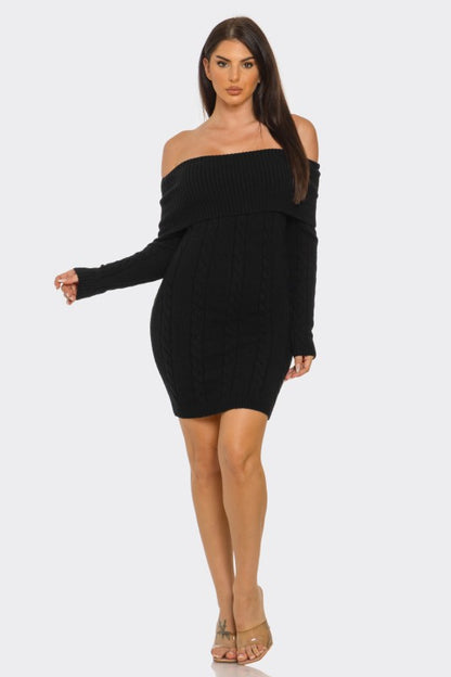 Cozy Cable Knit Off-Shoulder Sweater Dress - PREORDER