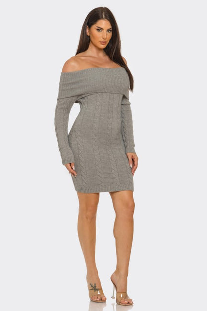 Cozy Cable Knit Off-Shoulder Sweater Dress - PREORDER
