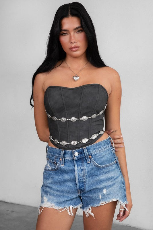 Casey Distressed Corset Top - PREORDER