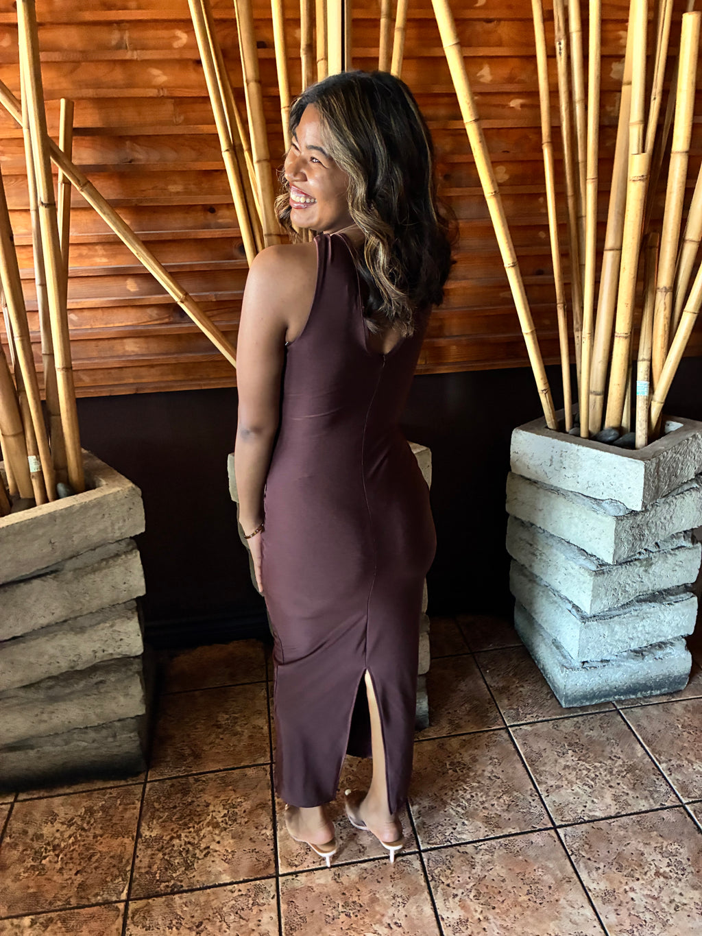 Celeste Chain Detail Midi Dress - Brown