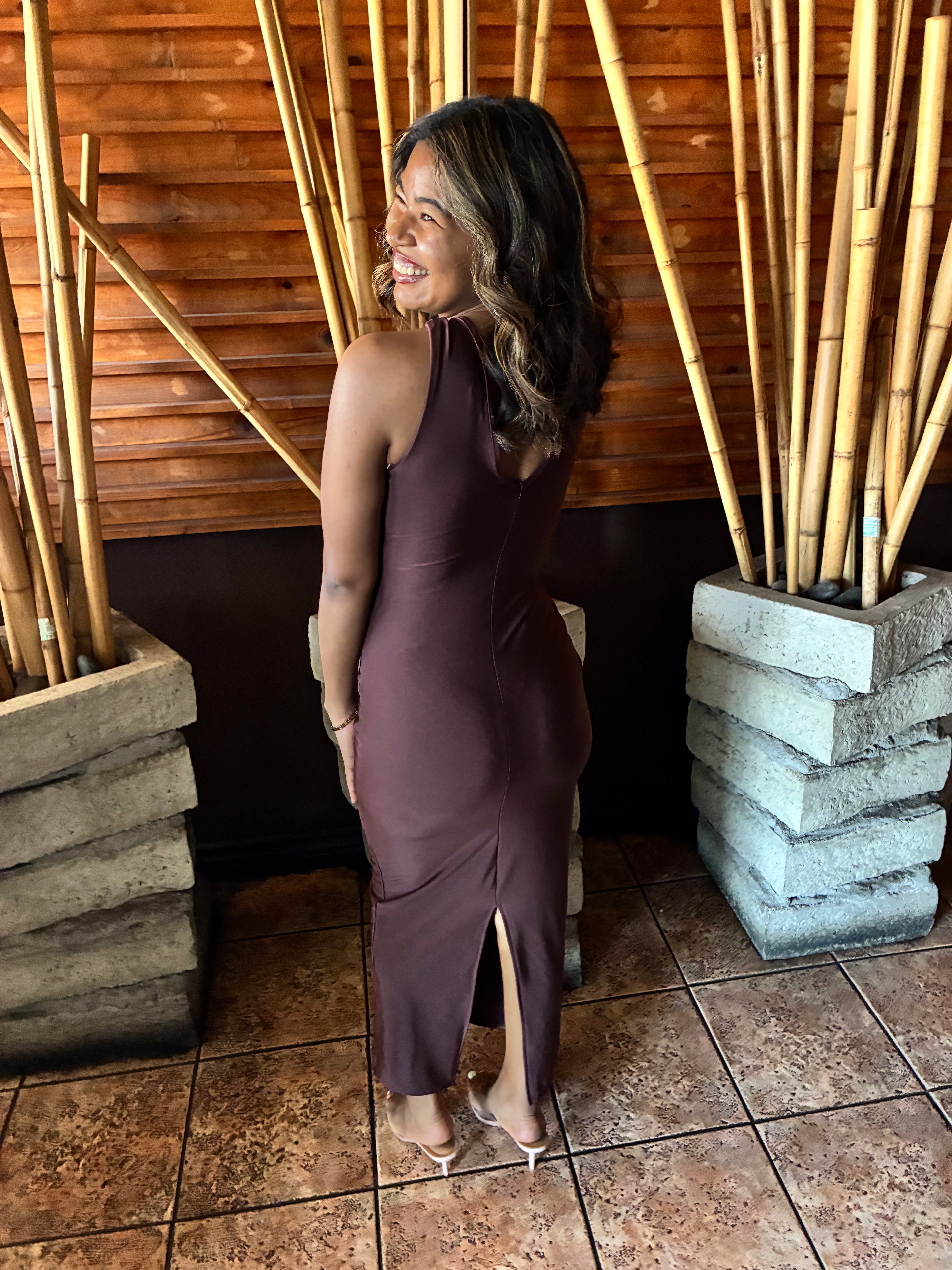 Celeste Chain Detail Midi Dress - Brown
