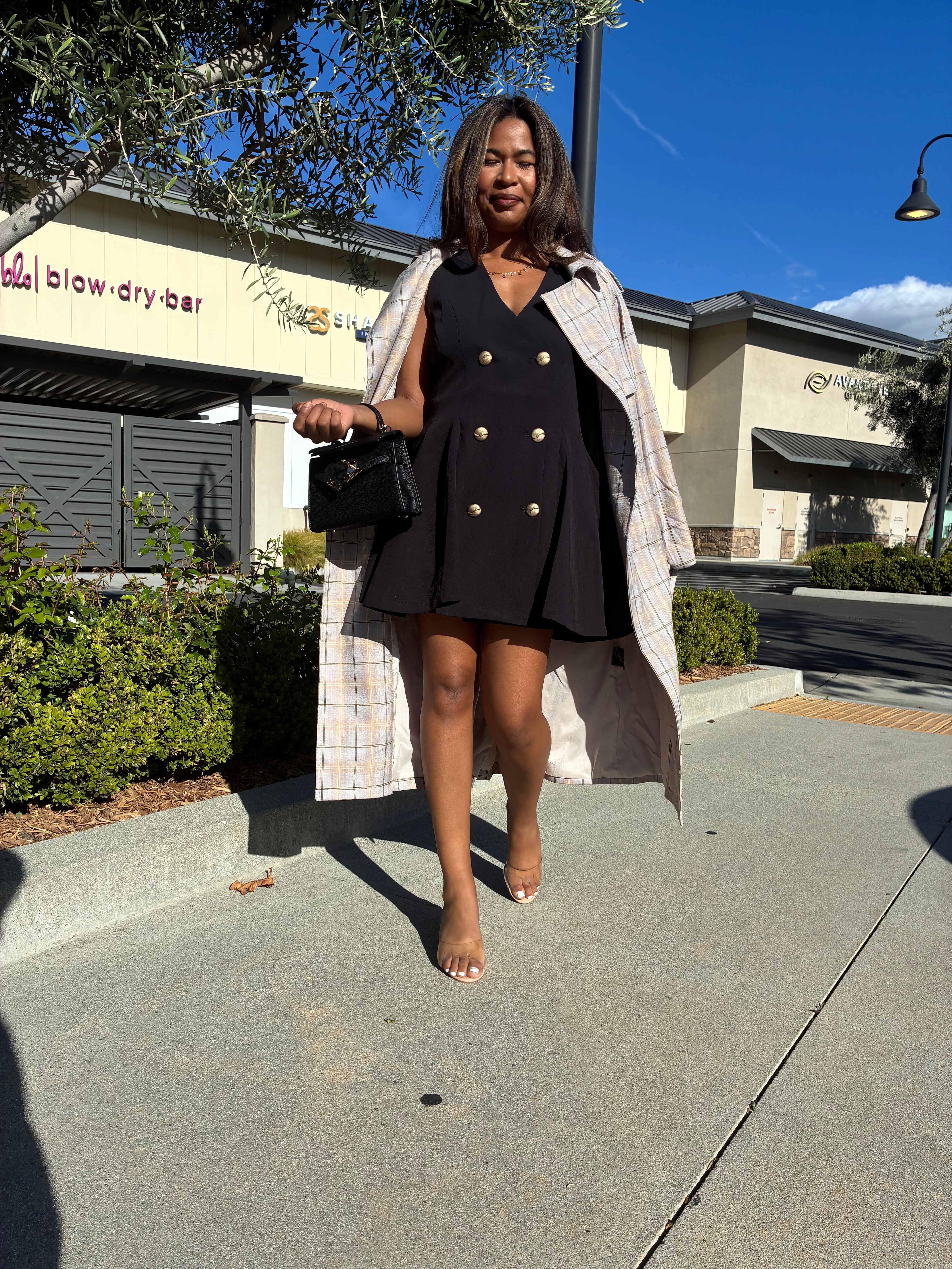 Astrid Long Plaid Trench Coat - Sand