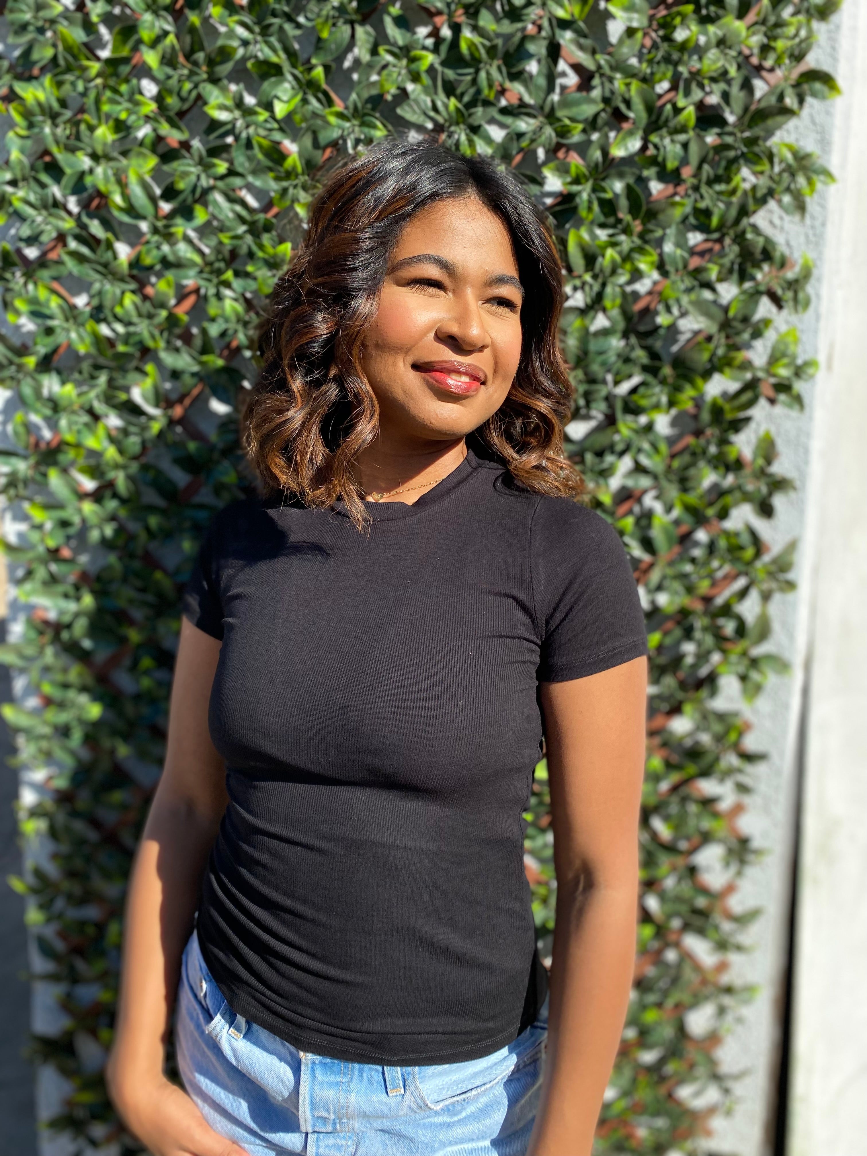 Bianca Essential Short-Sleeve Micro Ribbed Top