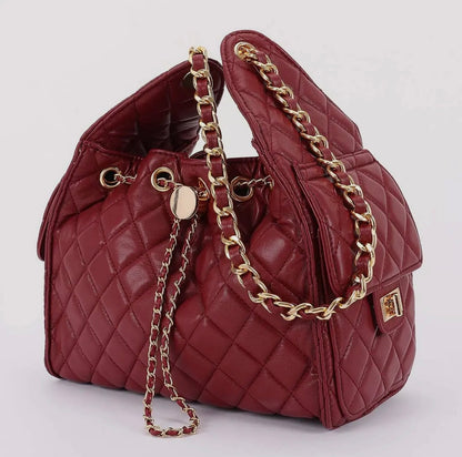 Faux Leather Diamond-Shaped Grid Shoulder Bag (PREORDER)