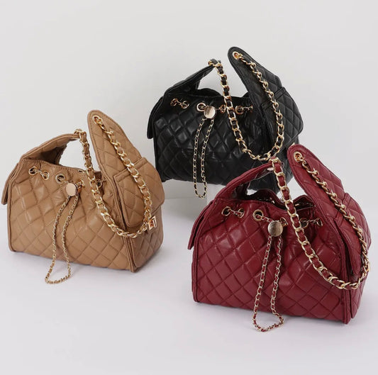Faux Leather Diamond-Shaped Grid Shoulder Bag (PREORDER)