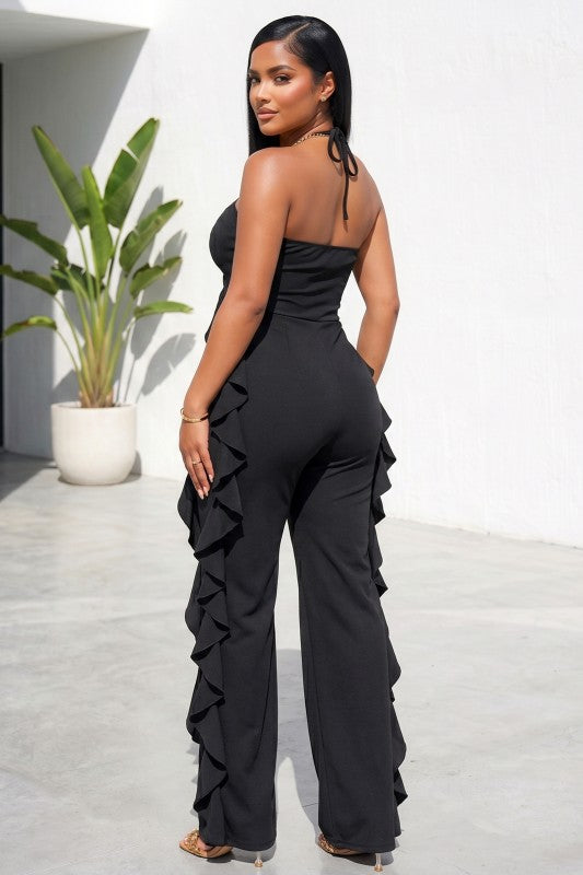 Ruffle Trim Halter Jumpsuit - PREORDER