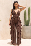 Ruffle Trim Halter Jumpsuit - PREORDER