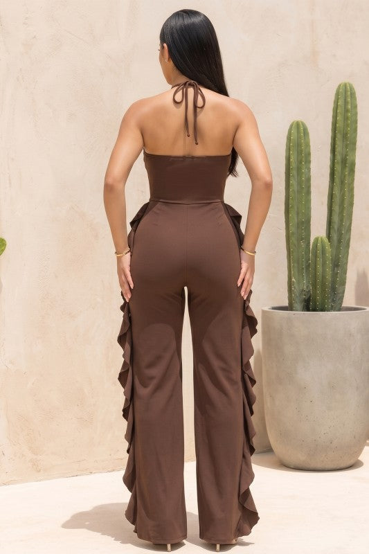 Ruffle Trim Halter Jumpsuit - PREORDER