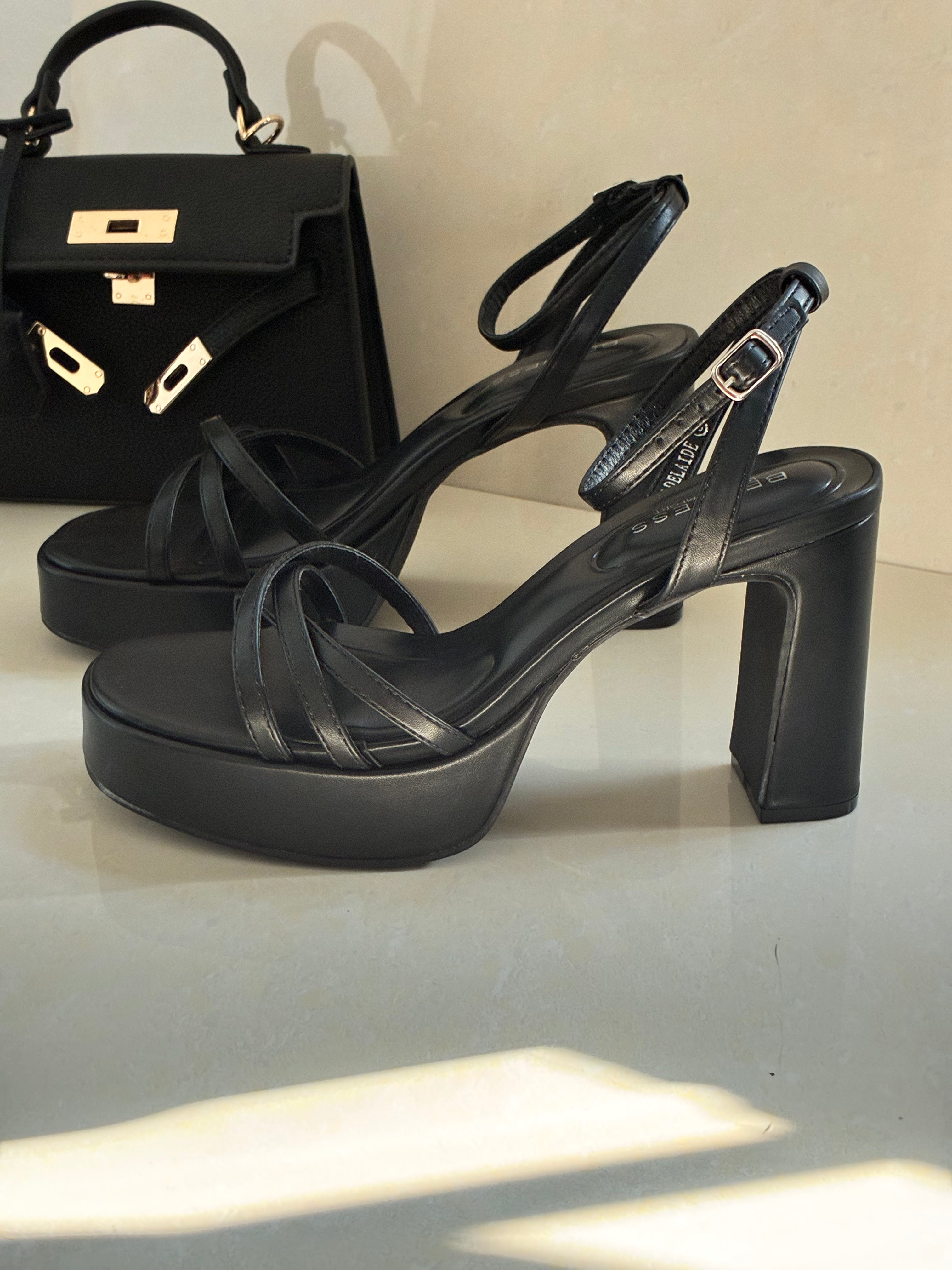 Bella Platform Block Heels - Black