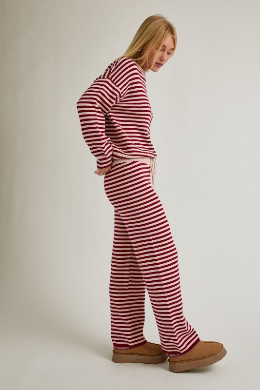 Striped Crew Neck Sweater Set with Matching Bottoms