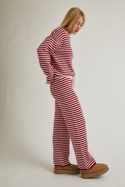Striped Crew Neck Sweater Set with Matching Bottoms