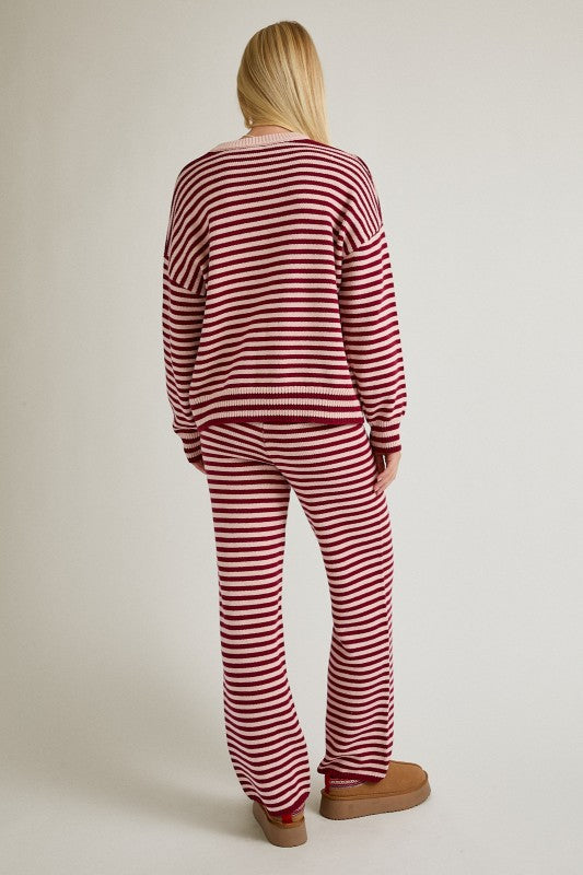 Striped Crew Neck Sweater Set with Matching Bottoms