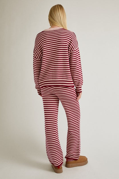 Striped Crew Neck Sweater Set with Matching Bottoms