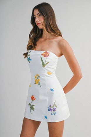 Alice Floral Embroidered Mini Tube Dress - PREORDER