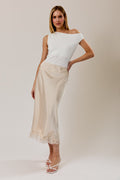Krystal Lace Applique Satin Bias Midi Skirt - PREORDER