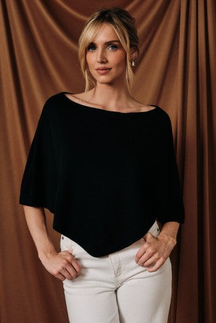 Mia Slouchy Neck Line Poncho Knit Top - PREORDER
