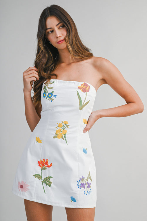 Alice Floral Embroidered Mini Tube Dress - PREORDER