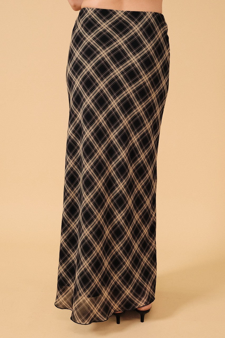 High Waist Plaid Chiffon Midi Skirt - PREORDER