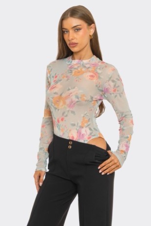 Floral Long Sleeve Mesh Top - PREORDER