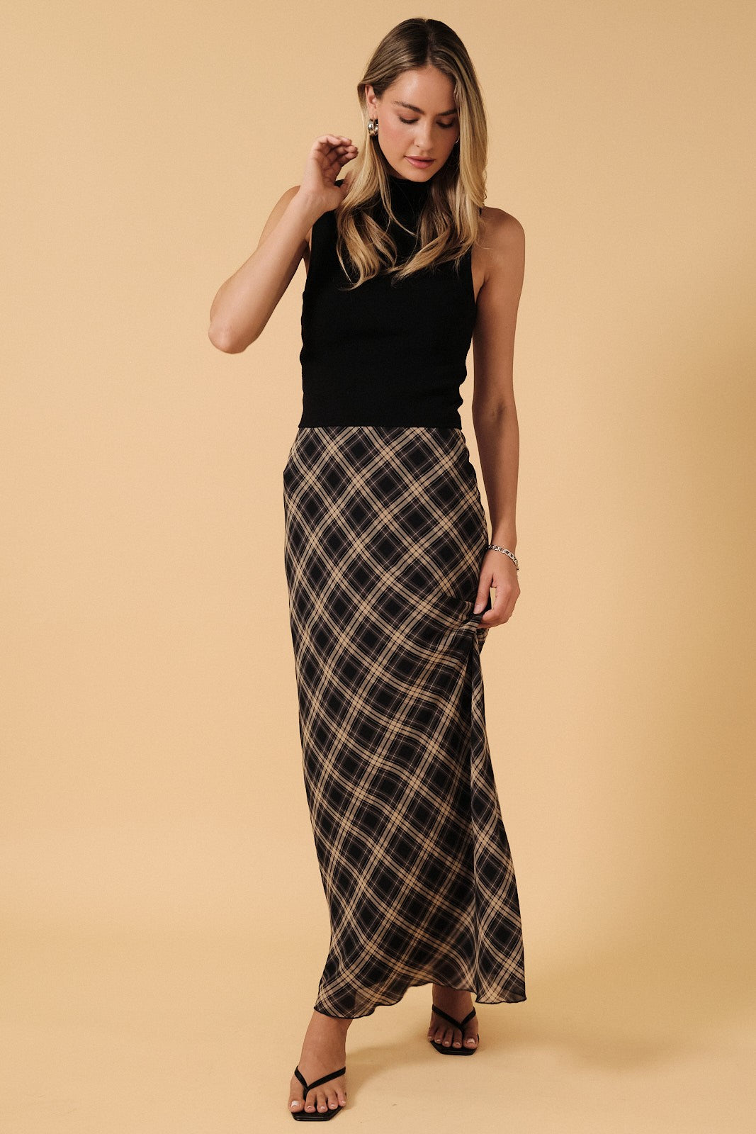 High Waist Plaid Chiffon Midi Skirt - PREORDER