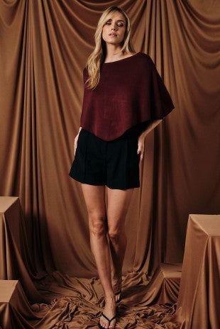 Mia Slouchy Neck Line Poncho Knit Top - PREORDER