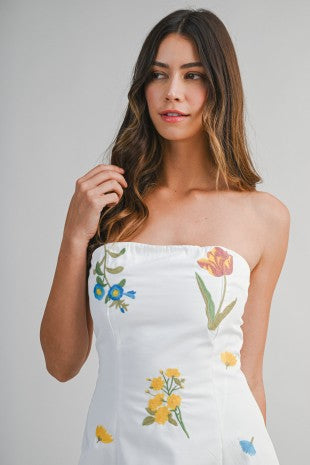 Alice Floral Embroidered Mini Tube Dress - PREORDER