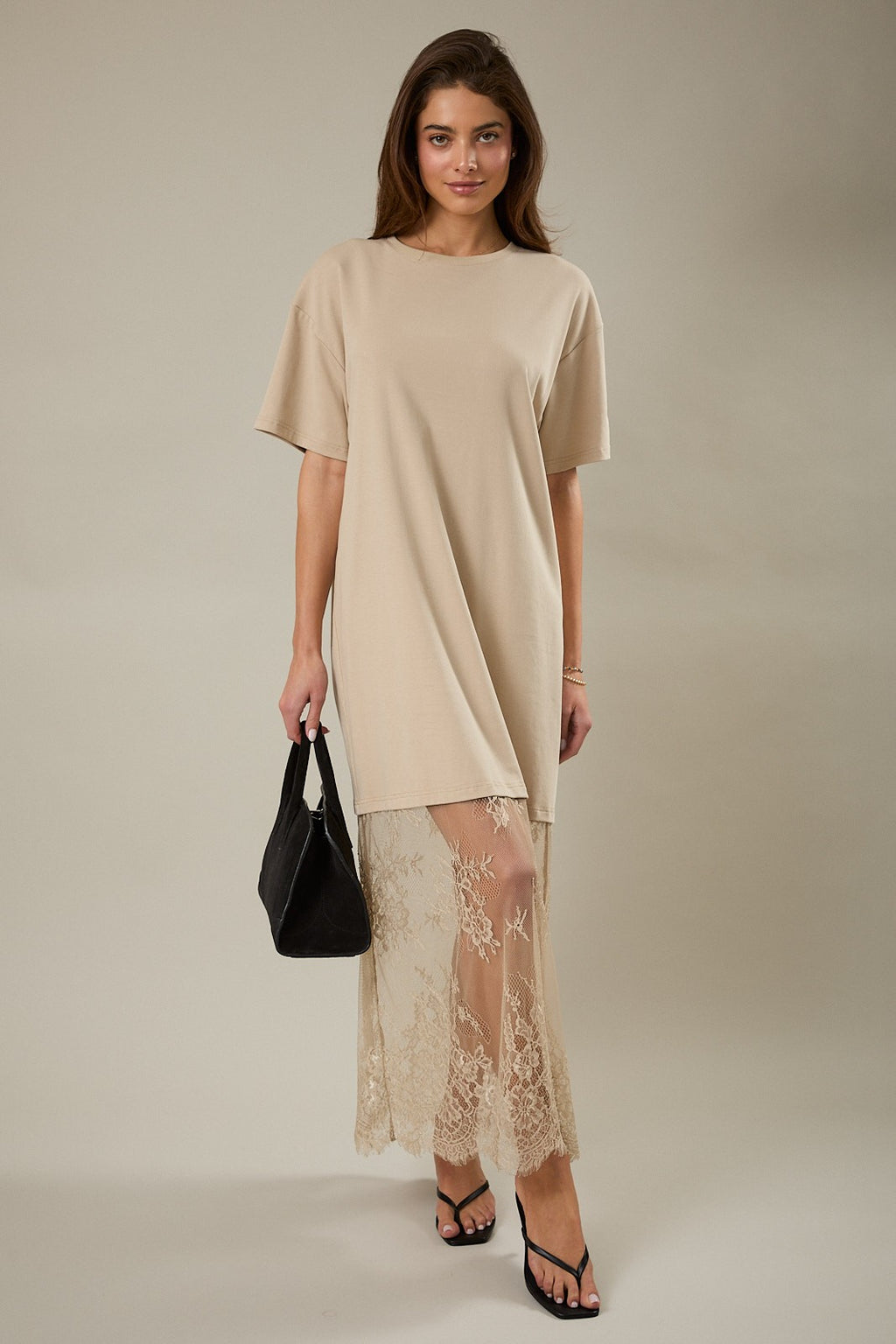 Round Neck Lace Joined T-shirt Maxi Dress - PREORDER