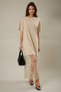 Round Neck Lace Joined T-shirt Maxi Dress - PREORDER