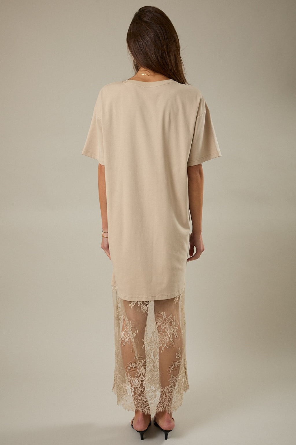 Round Neck Lace Joined T-shirt Maxi Dress - PREORDER