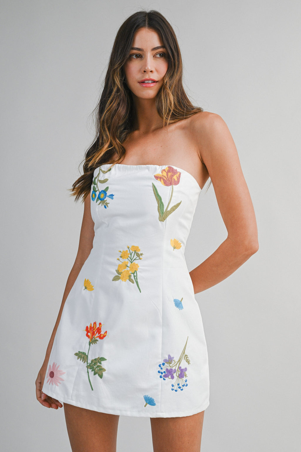 Alice Floral Embroidered Mini Tube Dress - PREORDER