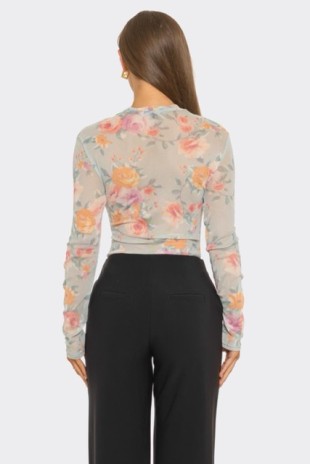 Floral Long Sleeve Mesh Top - PREORDER