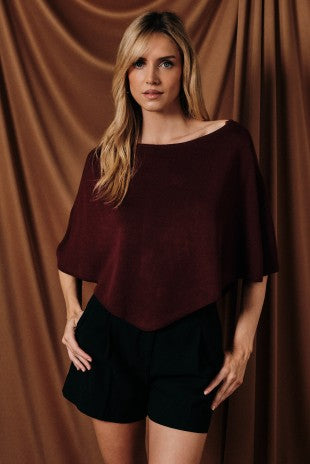 Mia Slouchy Neck Line Poncho Knit Top - PREORDER